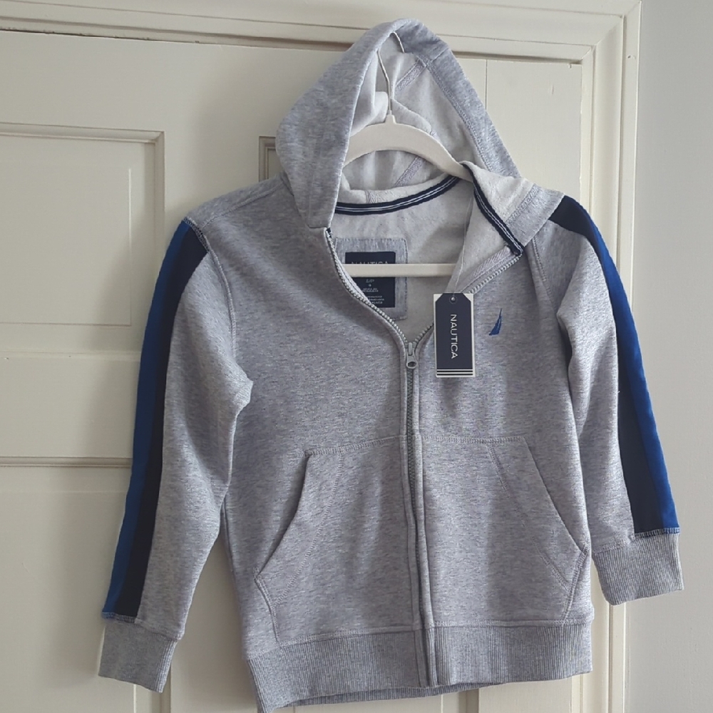 NWT Nautica Kids Gray Hoodie W/Blue Stripes Retail $48
